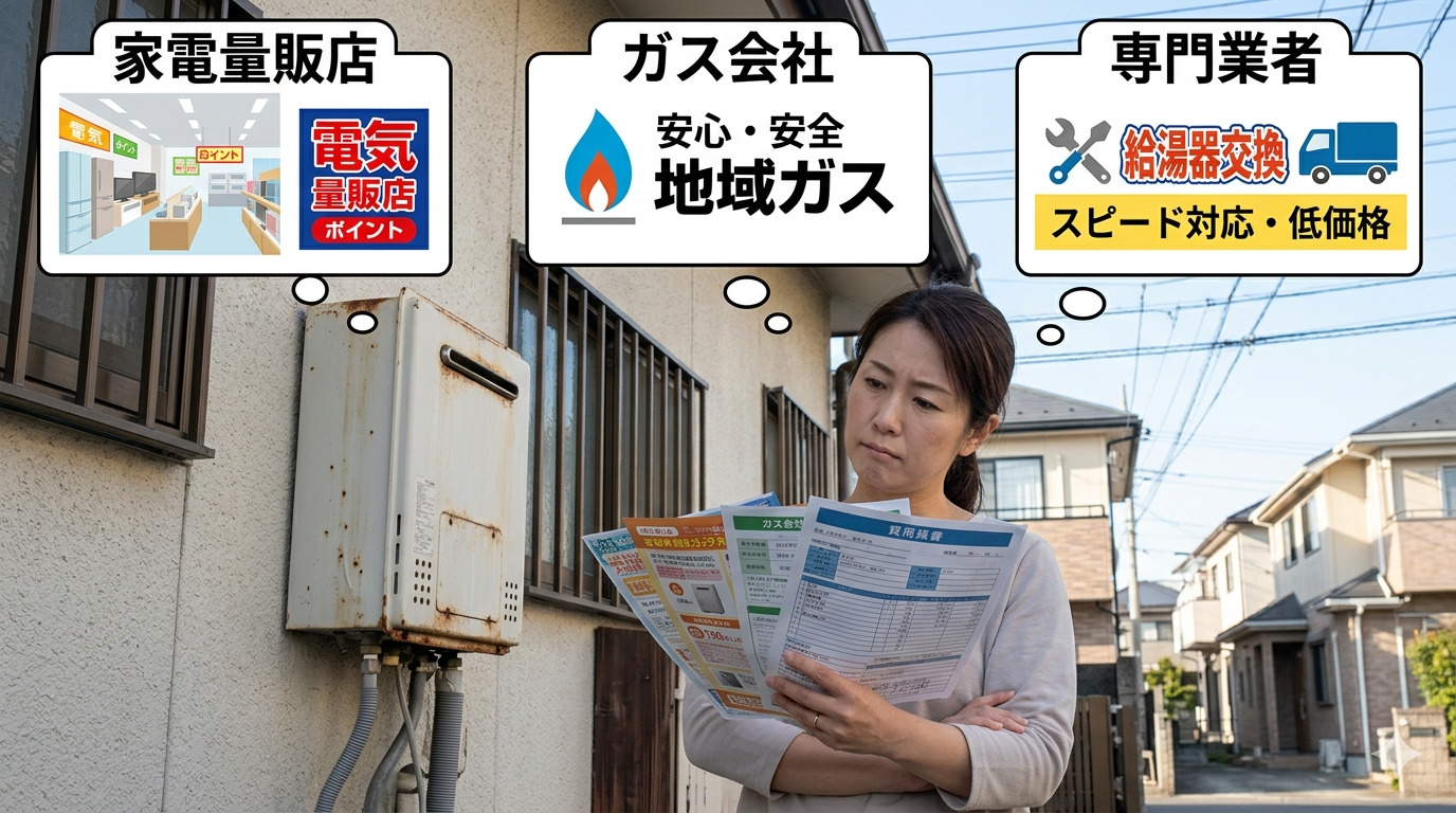 四日市市で給湯器交換をご検討の方へ！知っておきたい！給湯器交換の依頼先（ガス会社、家電量販店、専門業者）の選び方